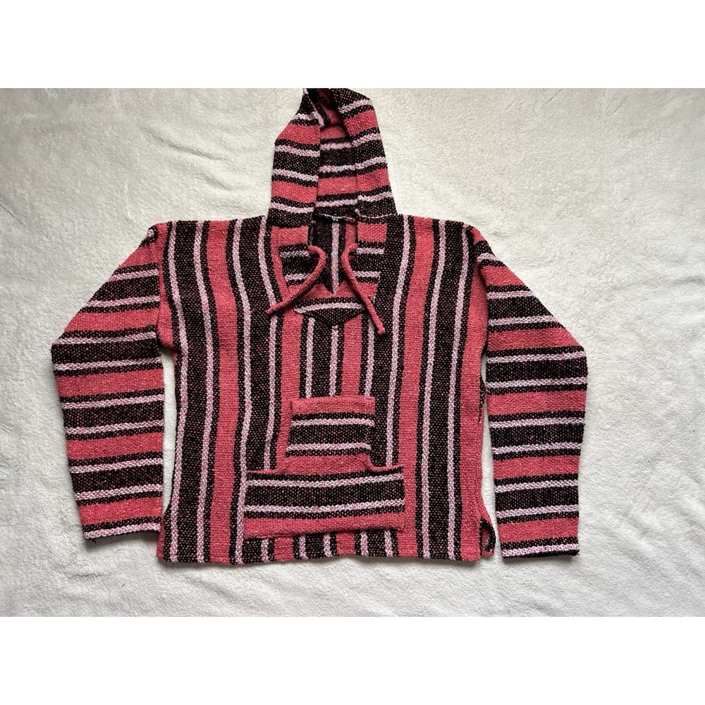 Y2k Pink/Maroon rug baja Mexican blanket hoodie size M Womens Artesanias